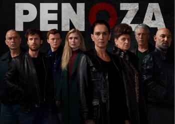 De cast van Penoza met op de achtergond de titel.